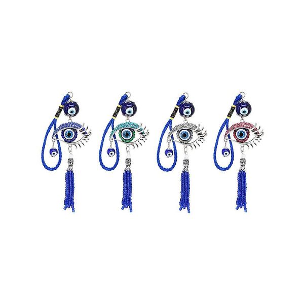 keychains lucky blue evil eye charms keychain tassel key chain car ornaments decoration fashion jewelry gifts for men women, Silver